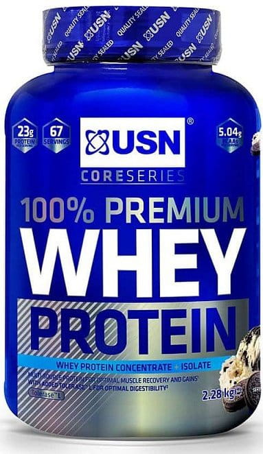 Prōṭina gum̐ṛō USN 100% Whey Protein Premium smetanová sušenka 2.28kg